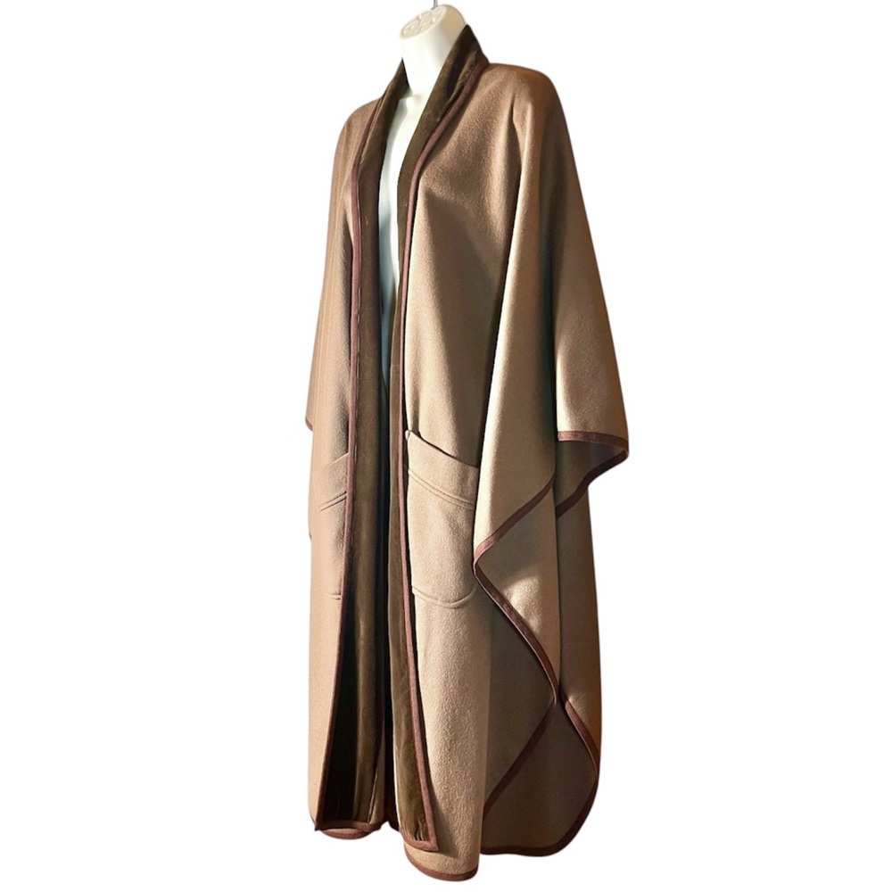 Vintage YVES SAINT LAURENT Rive Gauche Wool Cape Poncho 70s Brown Velvet YSL